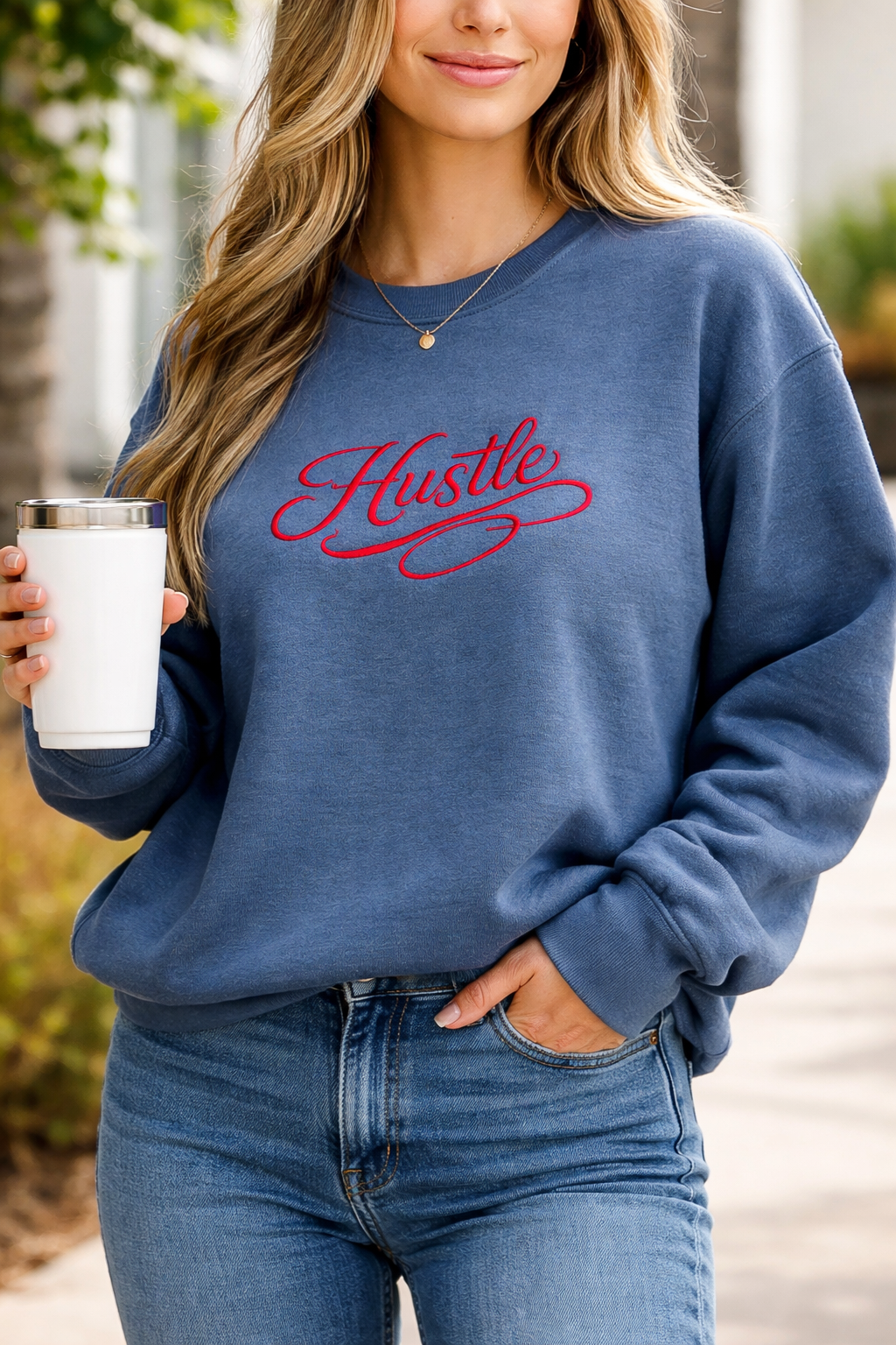 Hustle Embroidered Sweatshirt – Motivational Script Crewneck