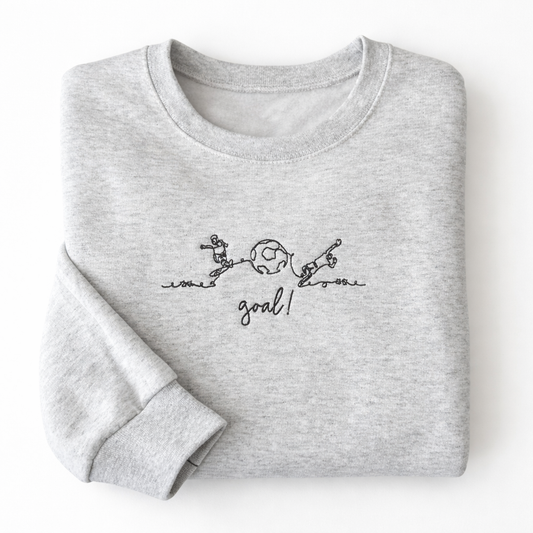 Goal! Embroidered Soccer Sweatshirt – Minimalist Game Day Crewneck