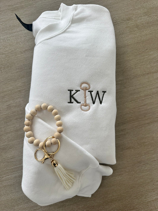 Custom Equestrian Monogram Sweatshirt – Embroidered Horse Bit Initials Crewneck