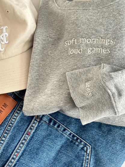 Minimalist Game Day Sweatshirt – Embroidered Women Lifestyle Crewneck – Neutral Sideline Life Outfit