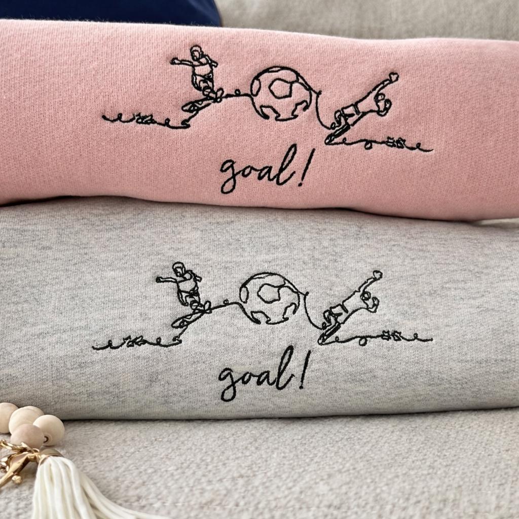 Soccer Mom Sweatshirt, Embroidered Crewneck, Sideline Mom Pullover Minimal Line Art, Sports Gift