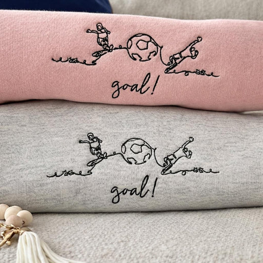 Soccer Mom Sweatshirt, Embroidered Crewneck, Sideline Mom Pullover Minimal Line Art, Sports Gift