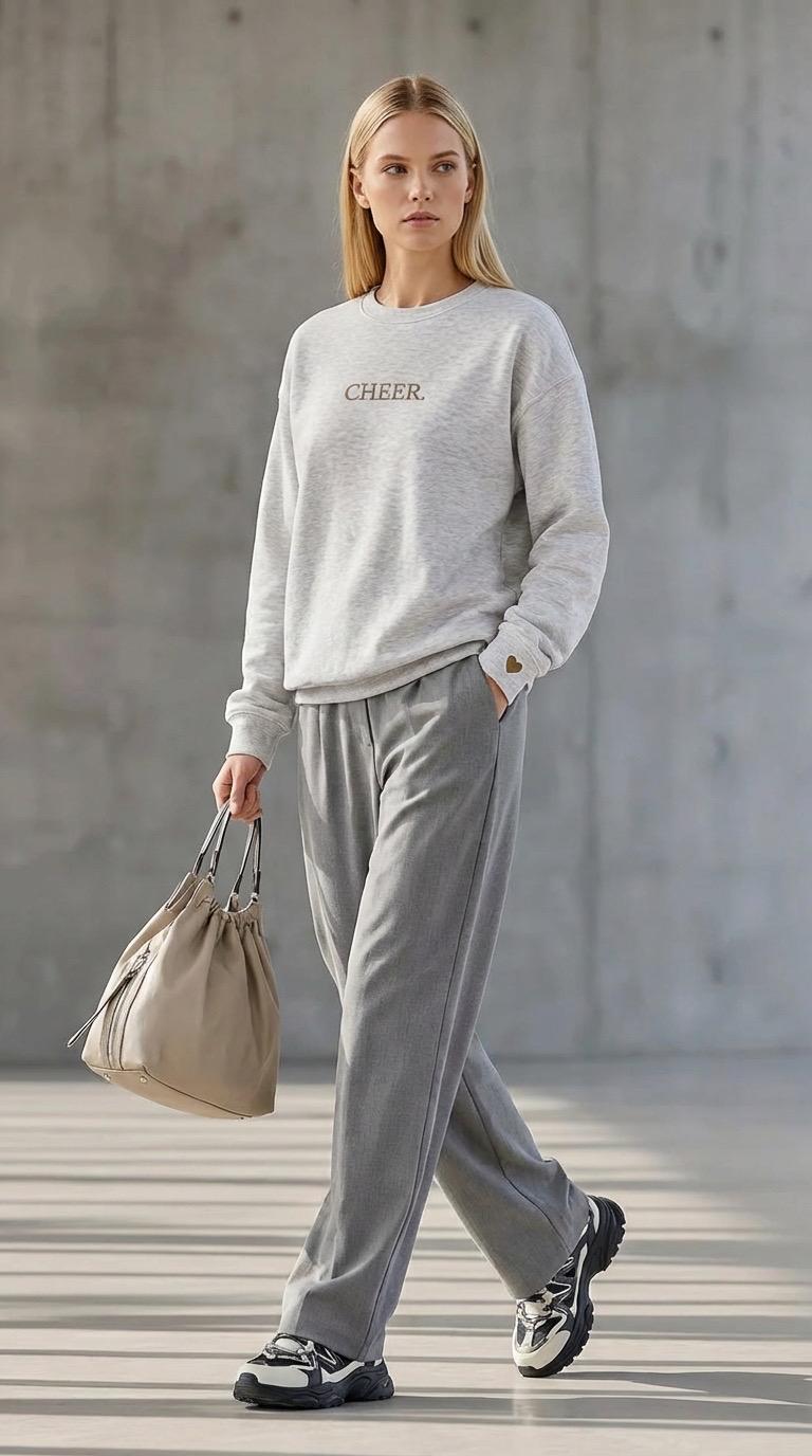 Minimalist Embroidered Sweatshirt Soft Neutral Crewneck Sport Style