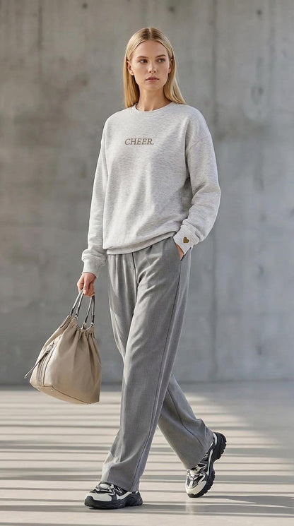 Minimalist Embroidered Sweatshirt Soft Neutral Crewneck Sport Style