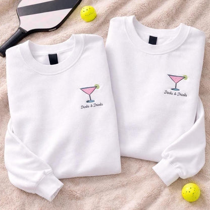 Dinks & Drinks Pickleball Sweatshirt – Women’s Embroidered Crewneck – Sporty Martini Pullover – Girls Trip Athletic Gift