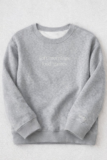 Minimalist Game Day Sweatshirt – Embroidered Women Lifestyle Crewneck – Neutral Sideline Life Outfit