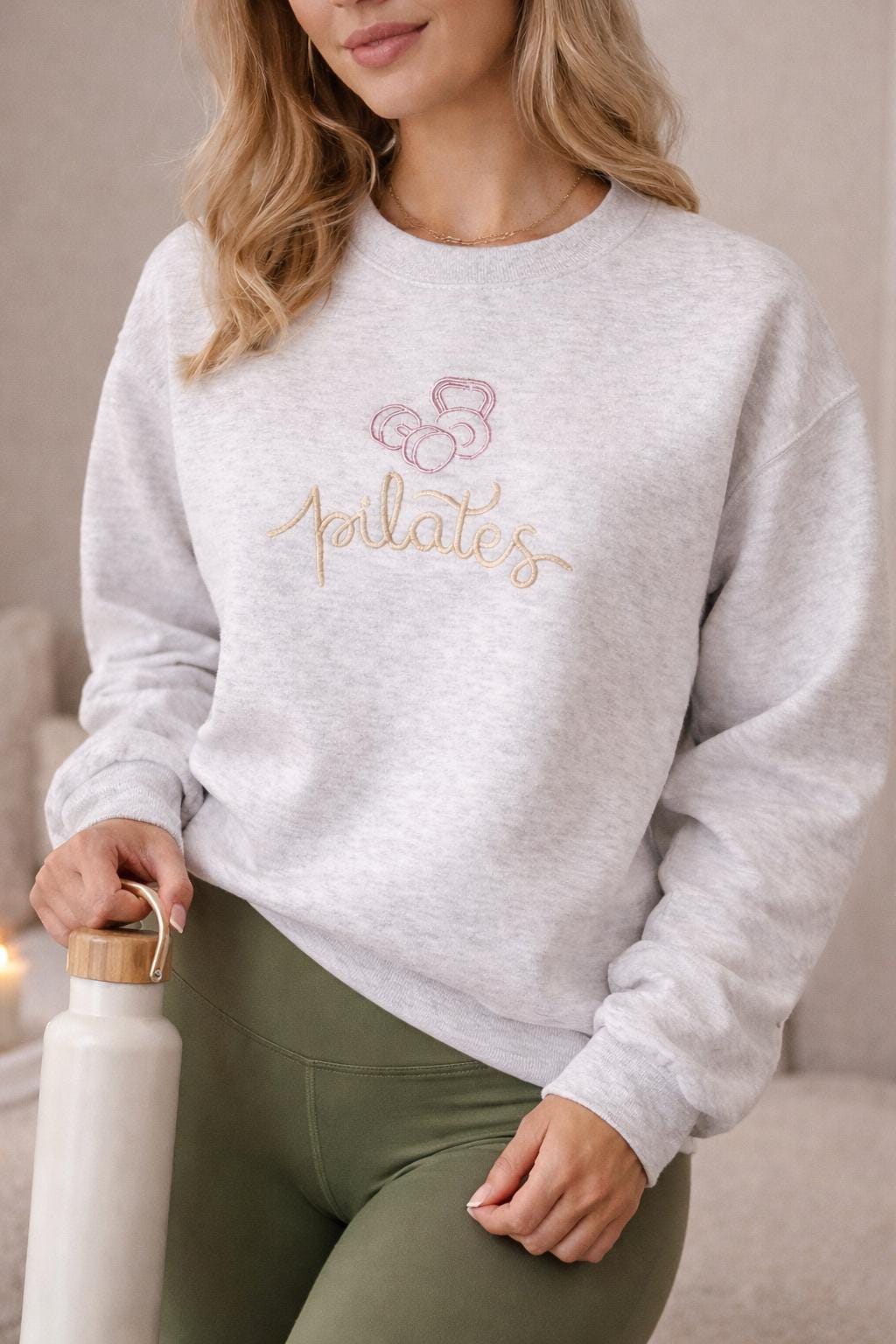 Pilates Sweatshirt Women, Embroidered Pilates Crewneck, Minimalist Fitness Sweater, Pilates Lover Gift, Gym Girl Aesthetic