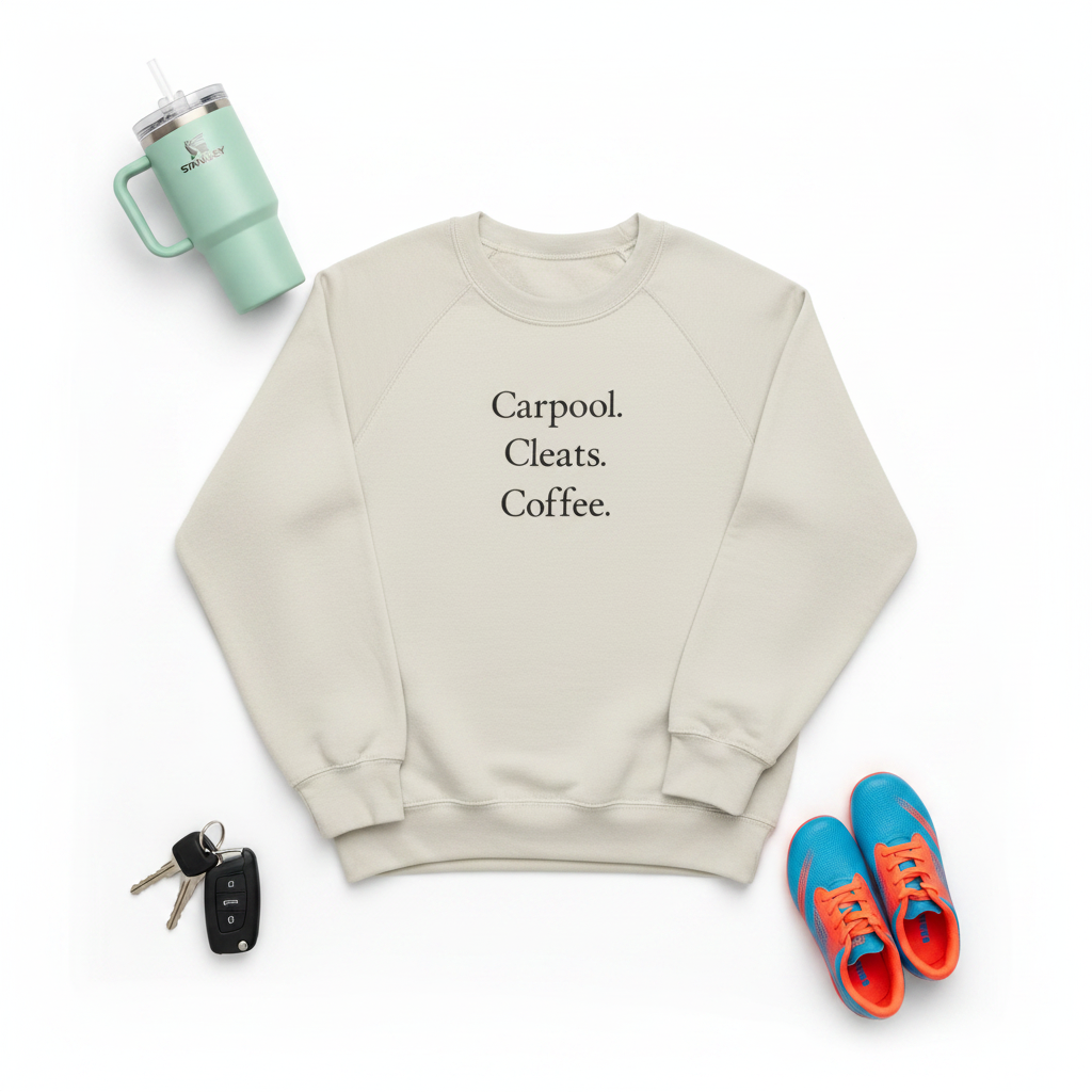 Carpool. Cleats. Coffee. Embroidered Sweatshirt