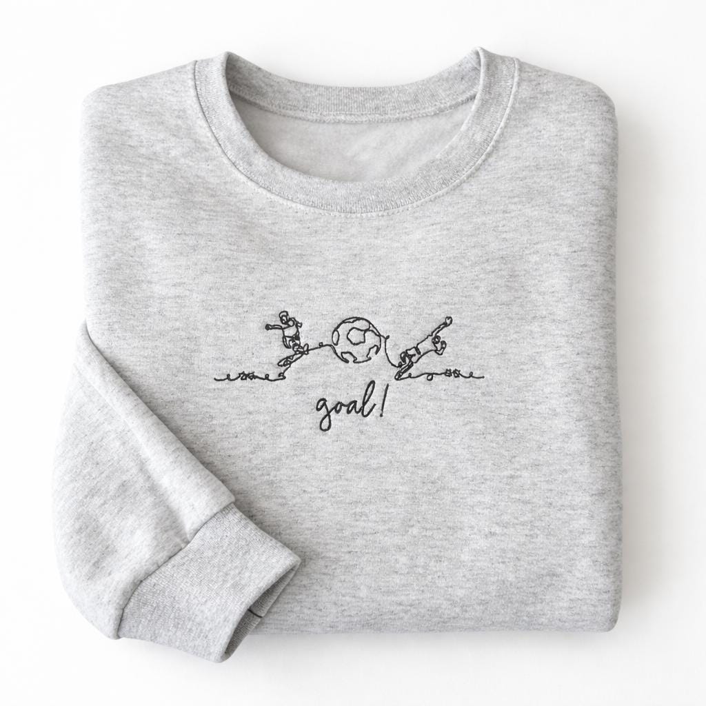 Soccer Mom Sweatshirt, Embroidered Crewneck, Sideline Mom Pullover Minimal Line Art, Sports Gift