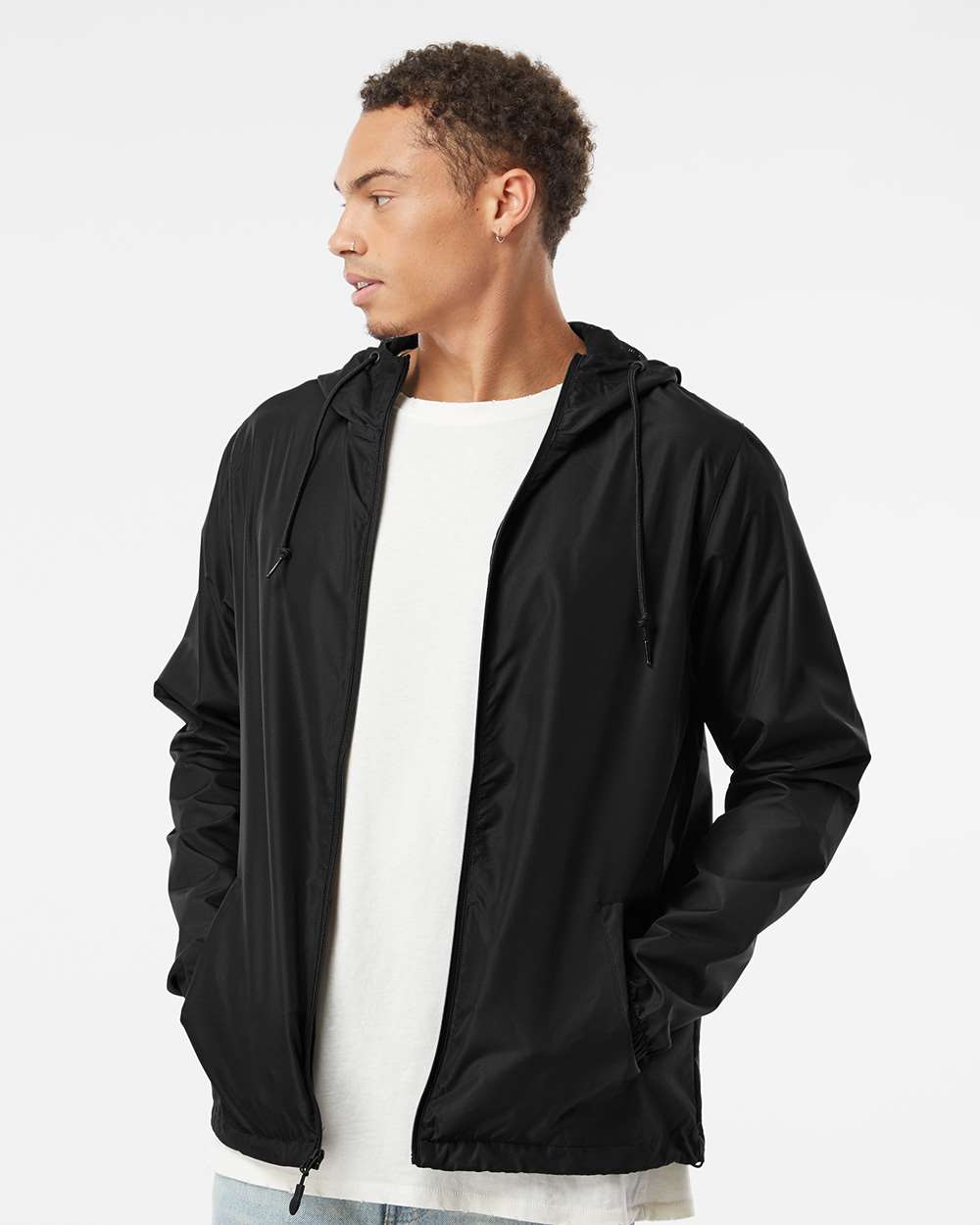 Black lightweight windbreaker jacket for custom embroidery