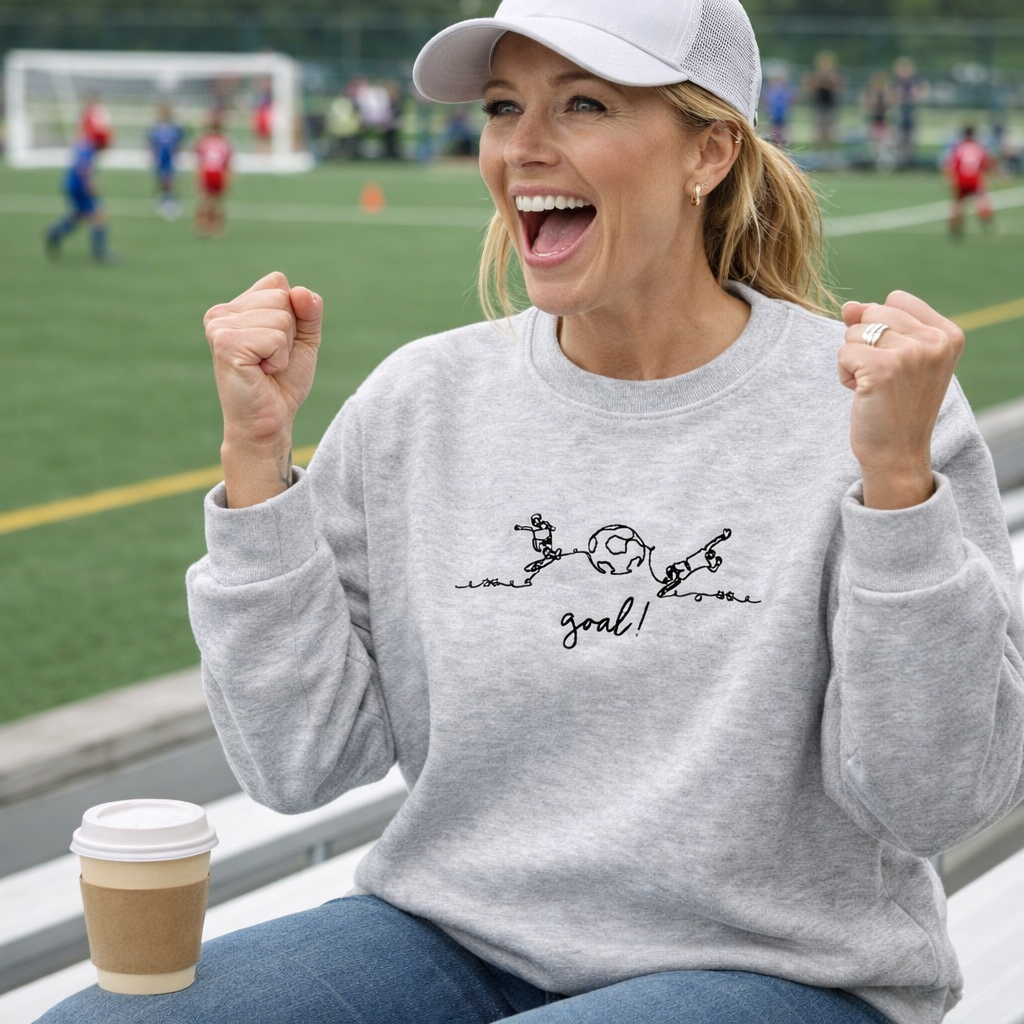 Goal! Embroidered Soccer Sweatshirt – Minimalist Game Day Crewneck