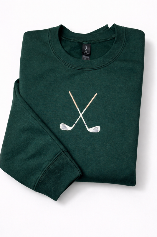 Embroidered Golf Crewneck Sweatshirt – Minimalist Crossed Clubs Pullover