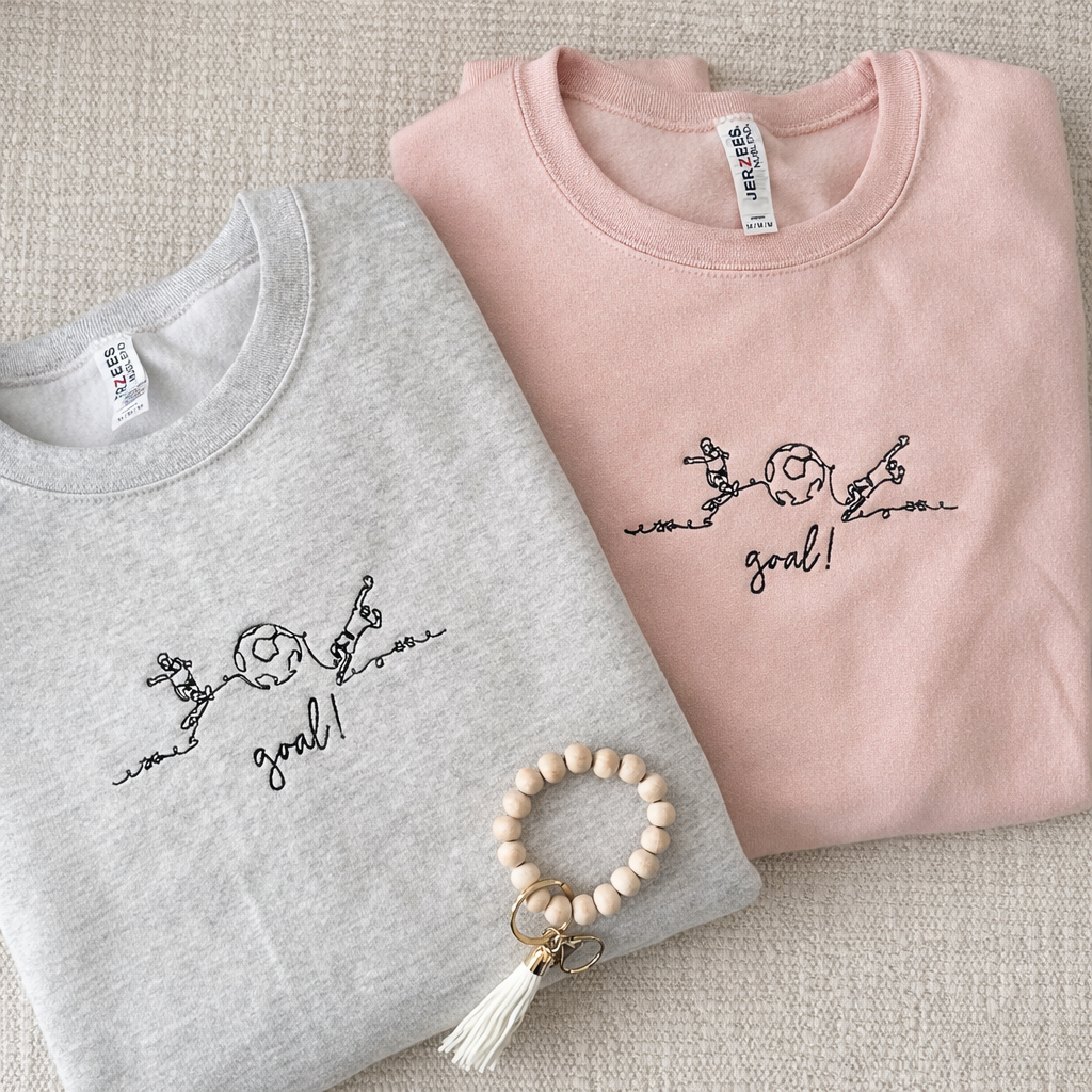Goal! Embroidered Soccer Sweatshirt – Minimalist Game Day Crewneck
