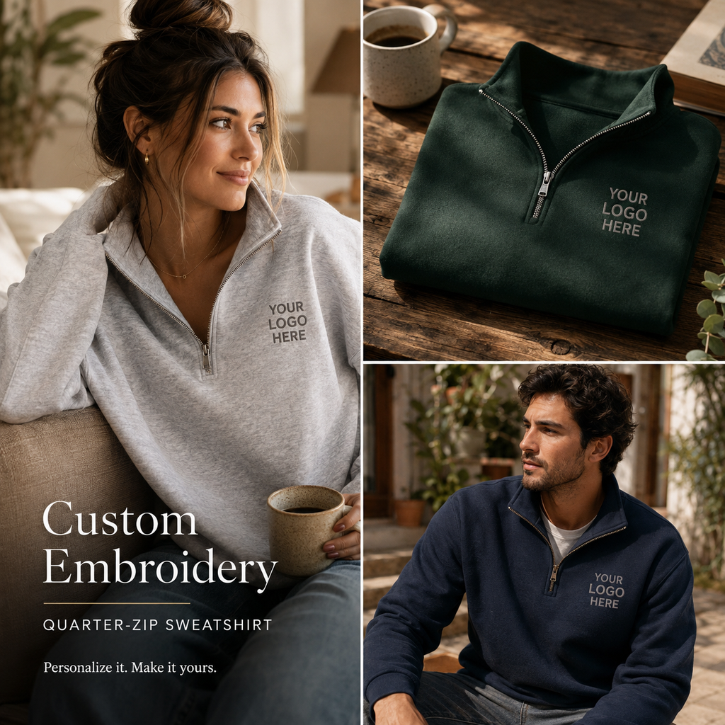 Embroidered quarter-zip pullover, left-chest logo detail