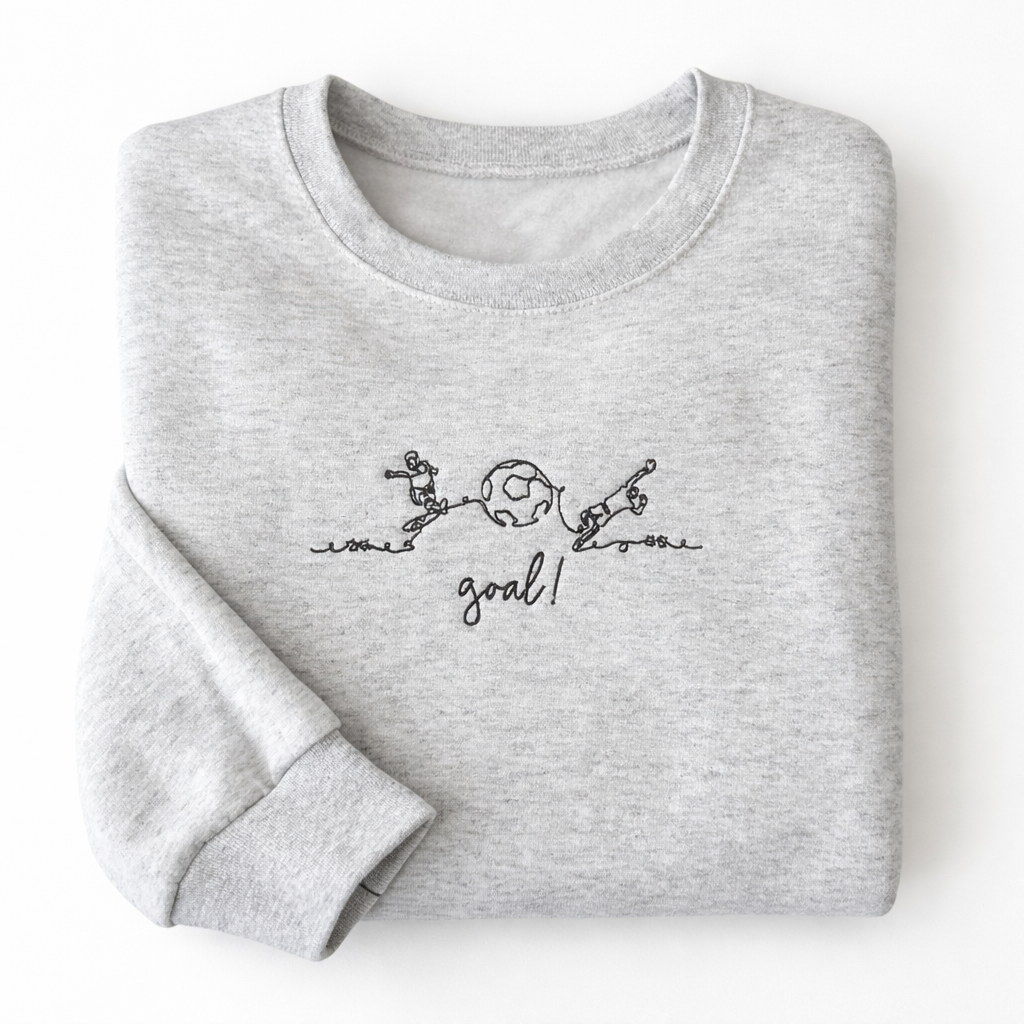 Goal! Embroidered Soccer Sweatshirt – Minimalist Game Day Crewneck