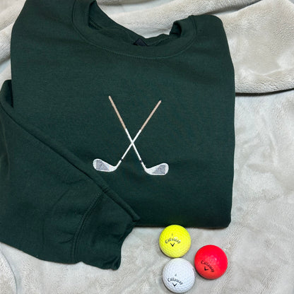Embroidered Golf Crewneck Sweatshirt – Minimalist Crossed Clubs Pullover