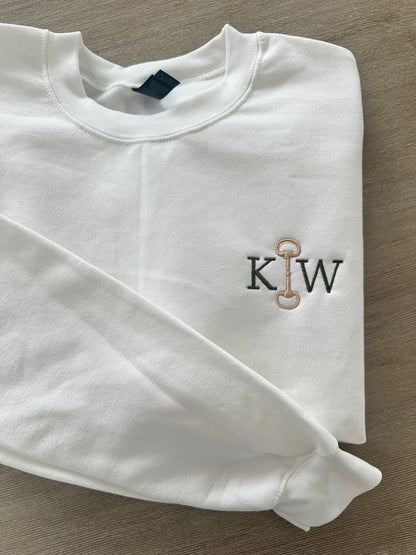 Custom Equestrian Monogram Sweatshirt – Embroidered Horse Bit Initials Crewneck