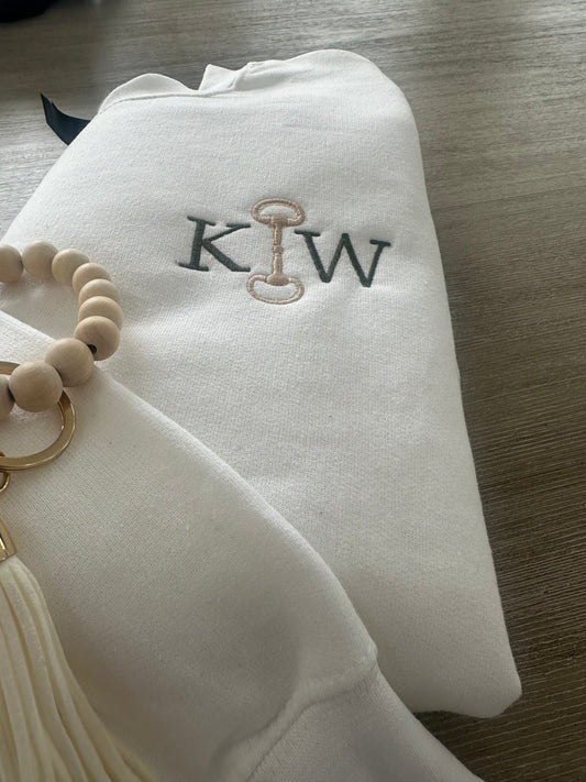 Custom Equestrian Monogram Sweatshirt – Embroidered Horse Bit Initials Crewneck