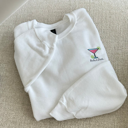Dinks & Drinks Embroidered Sweatshirt – Pickleball Martini Crewneck