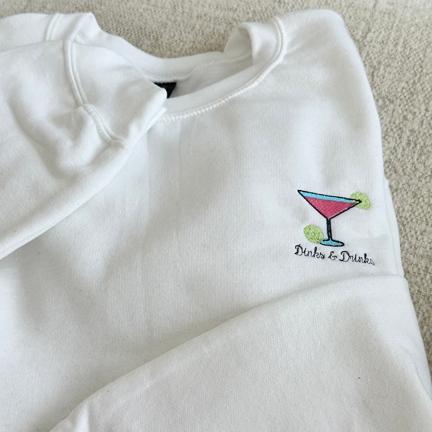 Dinks & Drinks Embroidered Sweatshirt – Pickleball Martini Crewneck