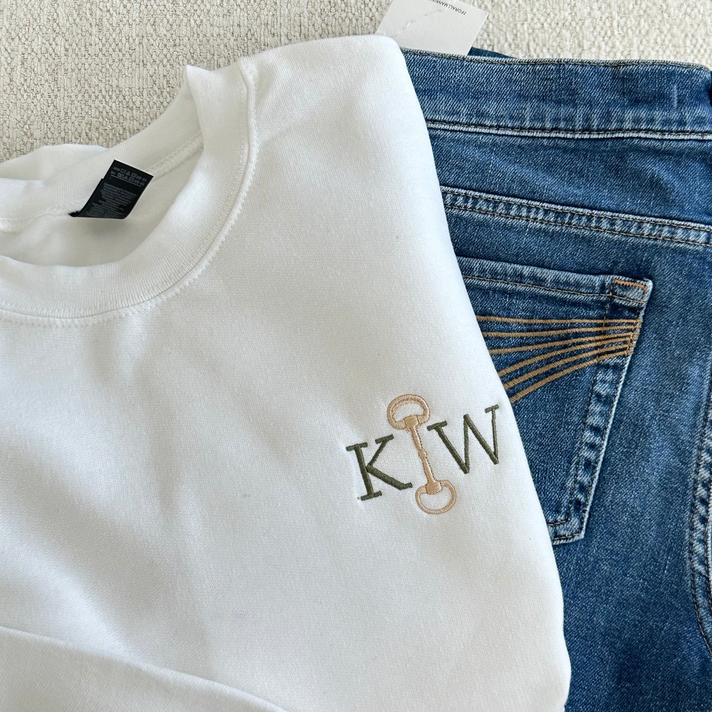 Custom Equestrian Monogram Sweatshirt – Embroidered Horse Bit Initials Crewneck