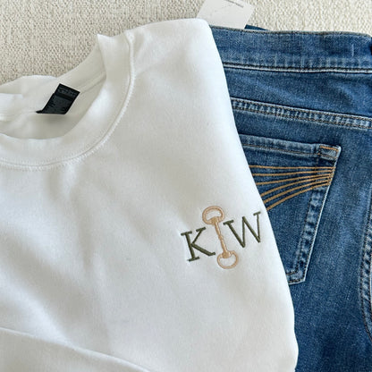 Custom Equestrian Monogram Sweatshirt – Embroidered Horse Bit Initials Crewneck