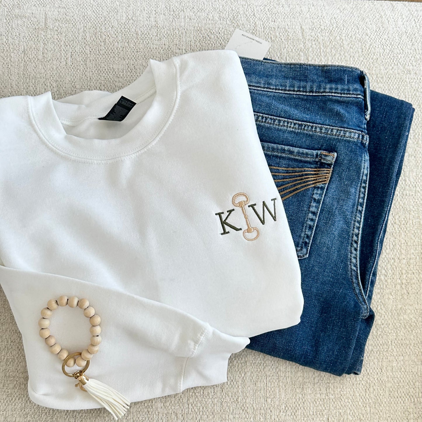 Custom Equestrian Monogram Sweatshirt – Embroidered Horse Bit Initials Crewneck