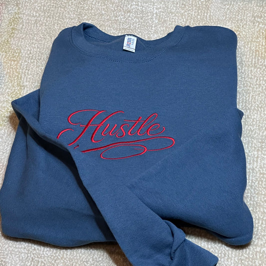 Hustle Embroidered Sweatshirt – Motivational Script Crewneck