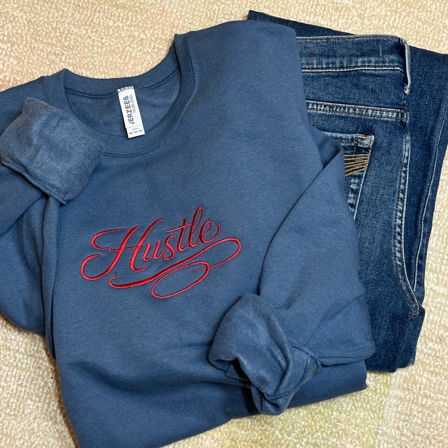 Hustle Embroidered Sweatshirt – Motivational Script Crewneck