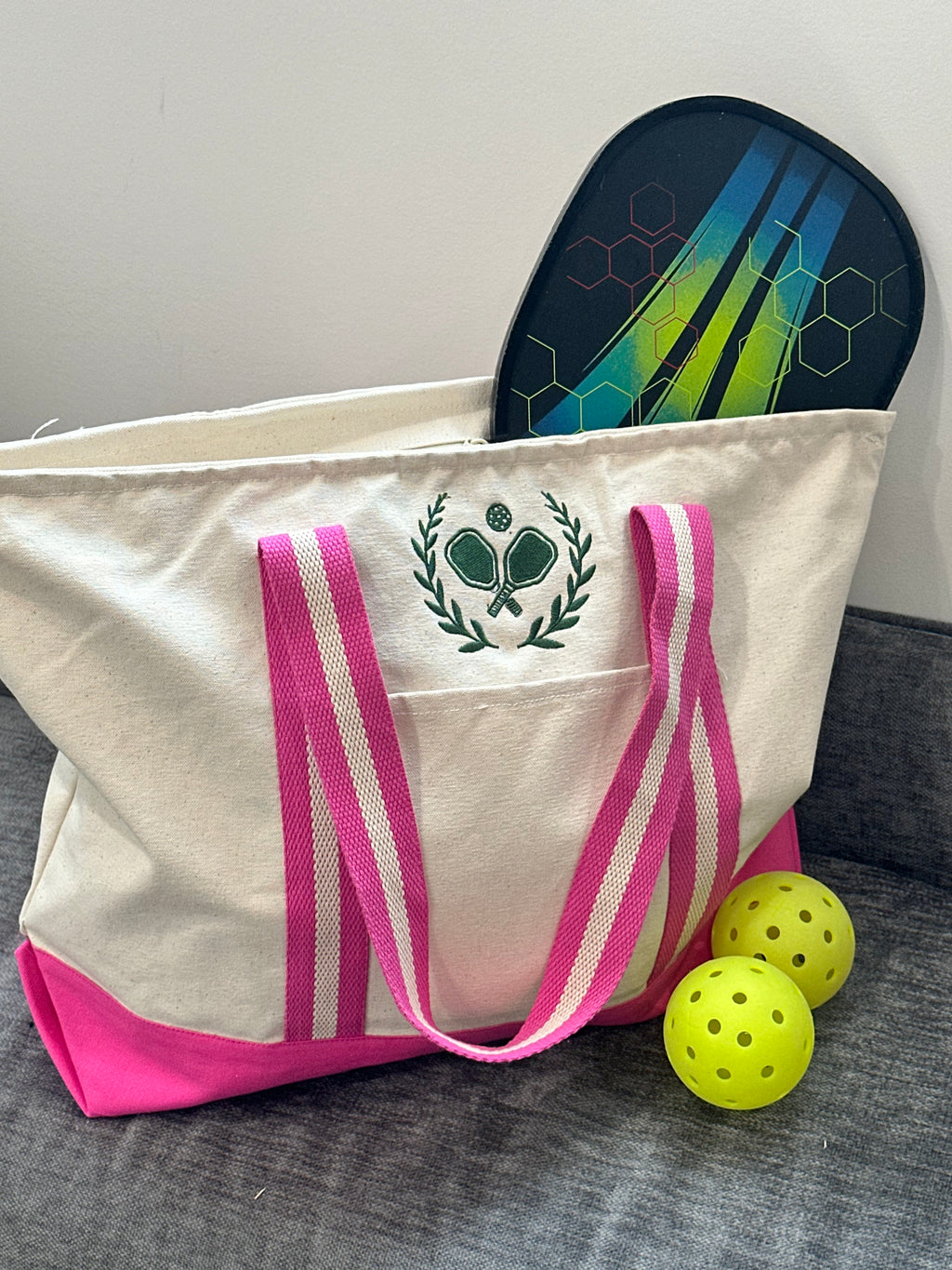 Embroidered Pickleball Crest Canvas Tote Bag