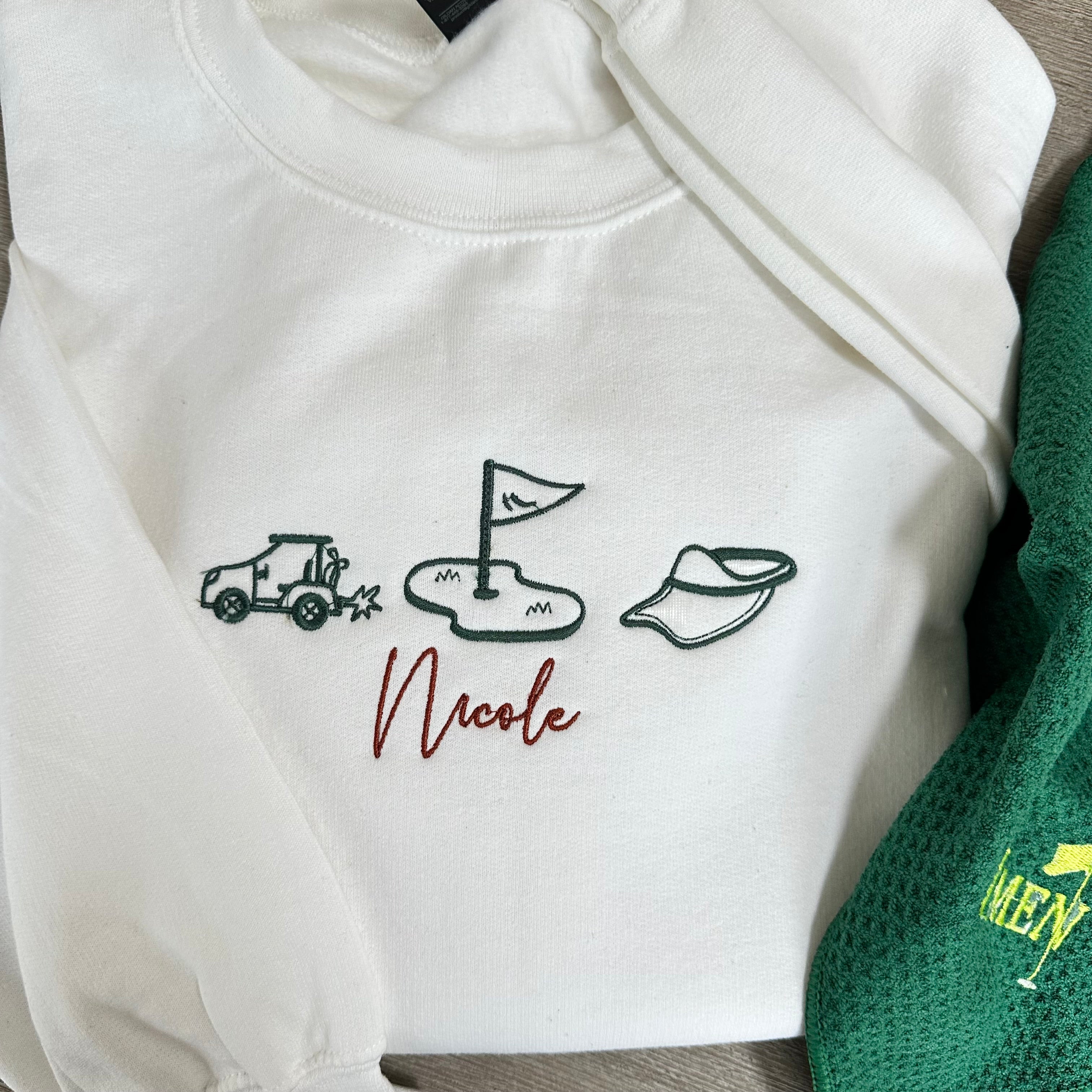 Personalized Golf Crewneck — Embroidered Icons + Custom Name
