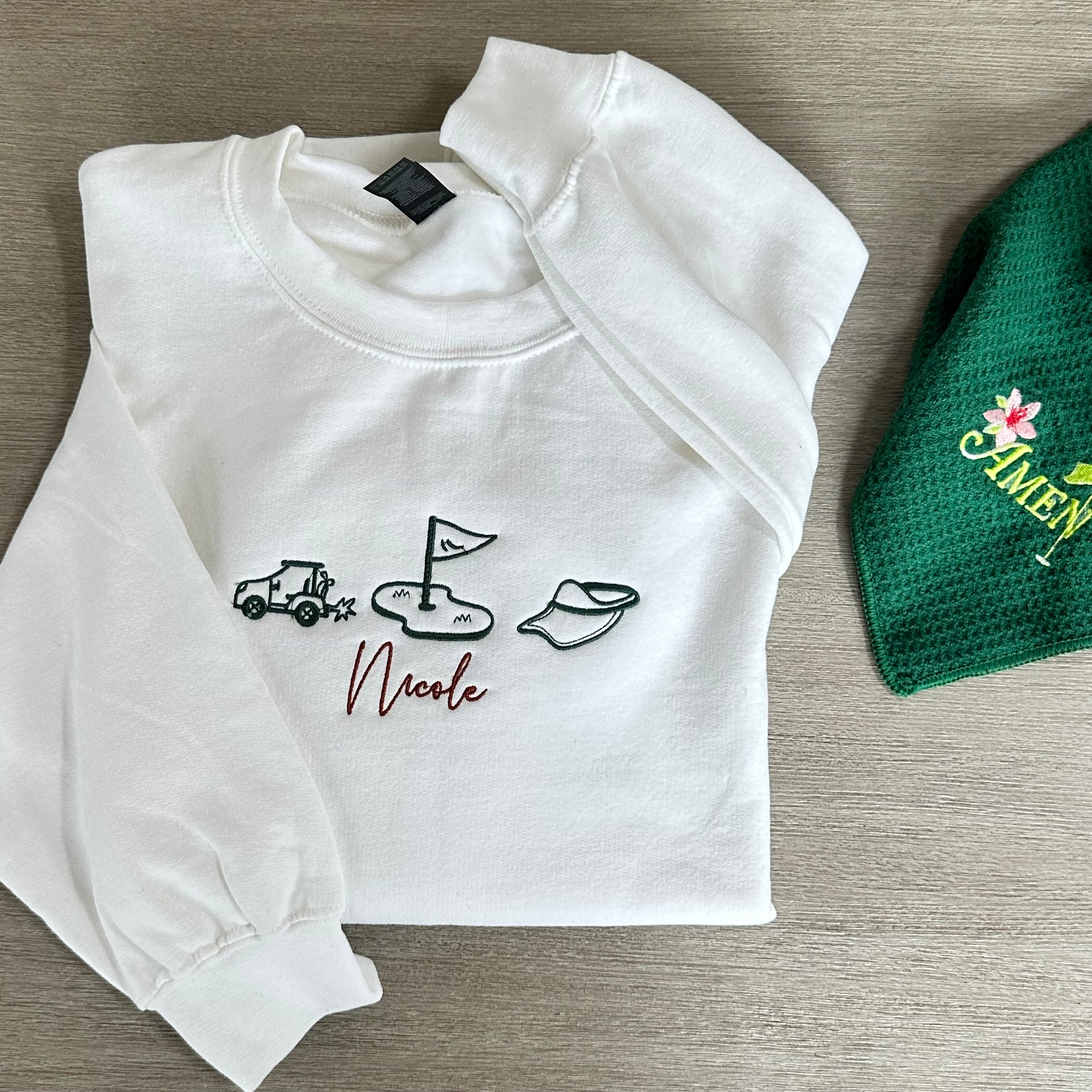 Personalized Golf Crewneck — Embroidered Icons + Custom Name