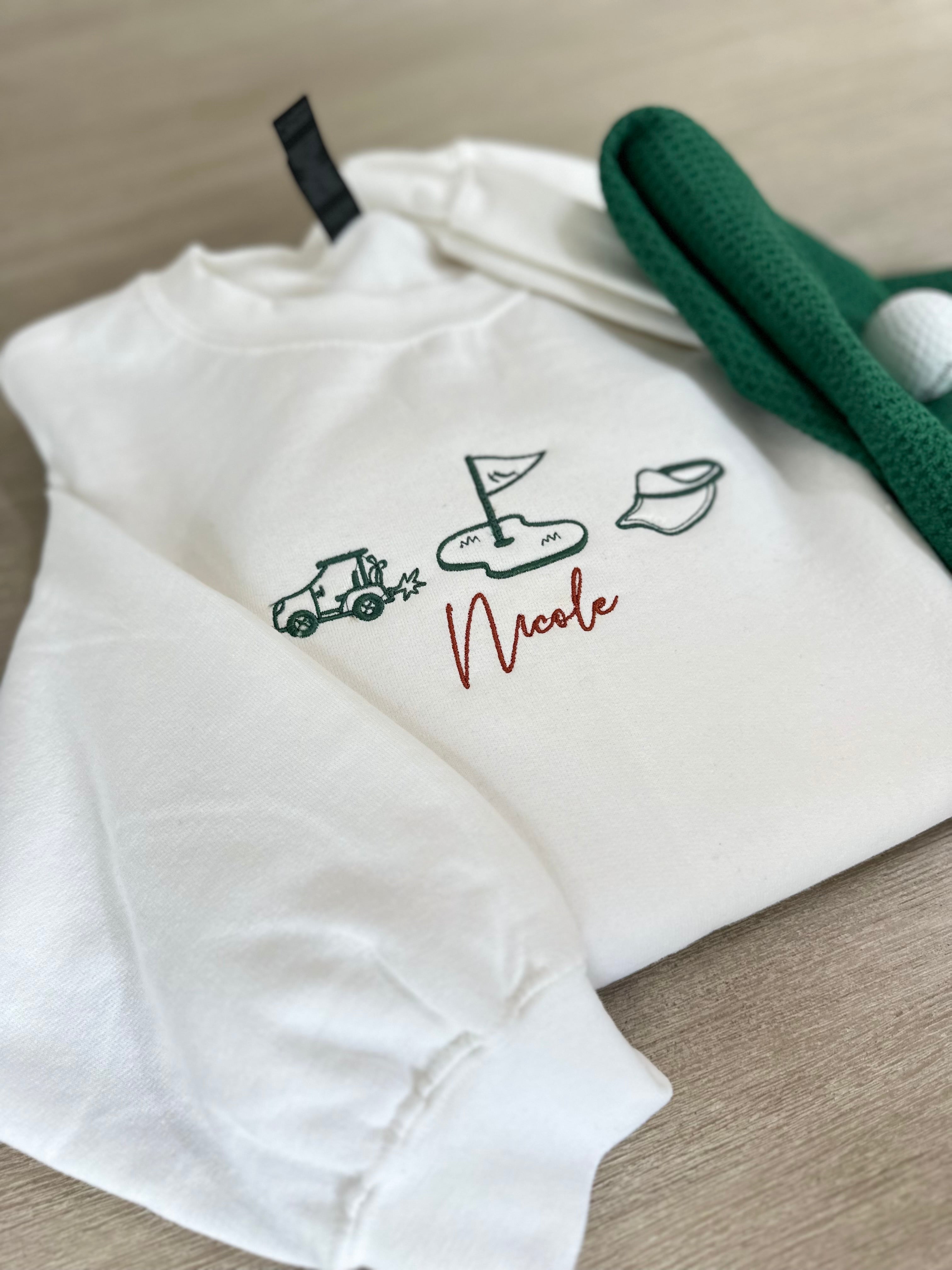 Personalized Golf Crewneck — Embroidered Icons + Custom Name