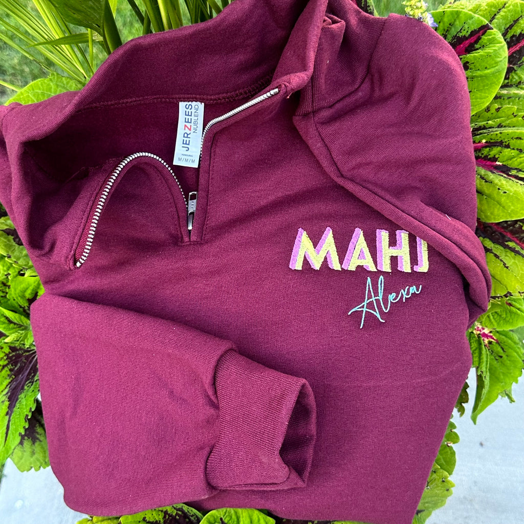 Personalized MAHJ Quarter Zip — Embroidered Mahjong Pullover with Custom Name