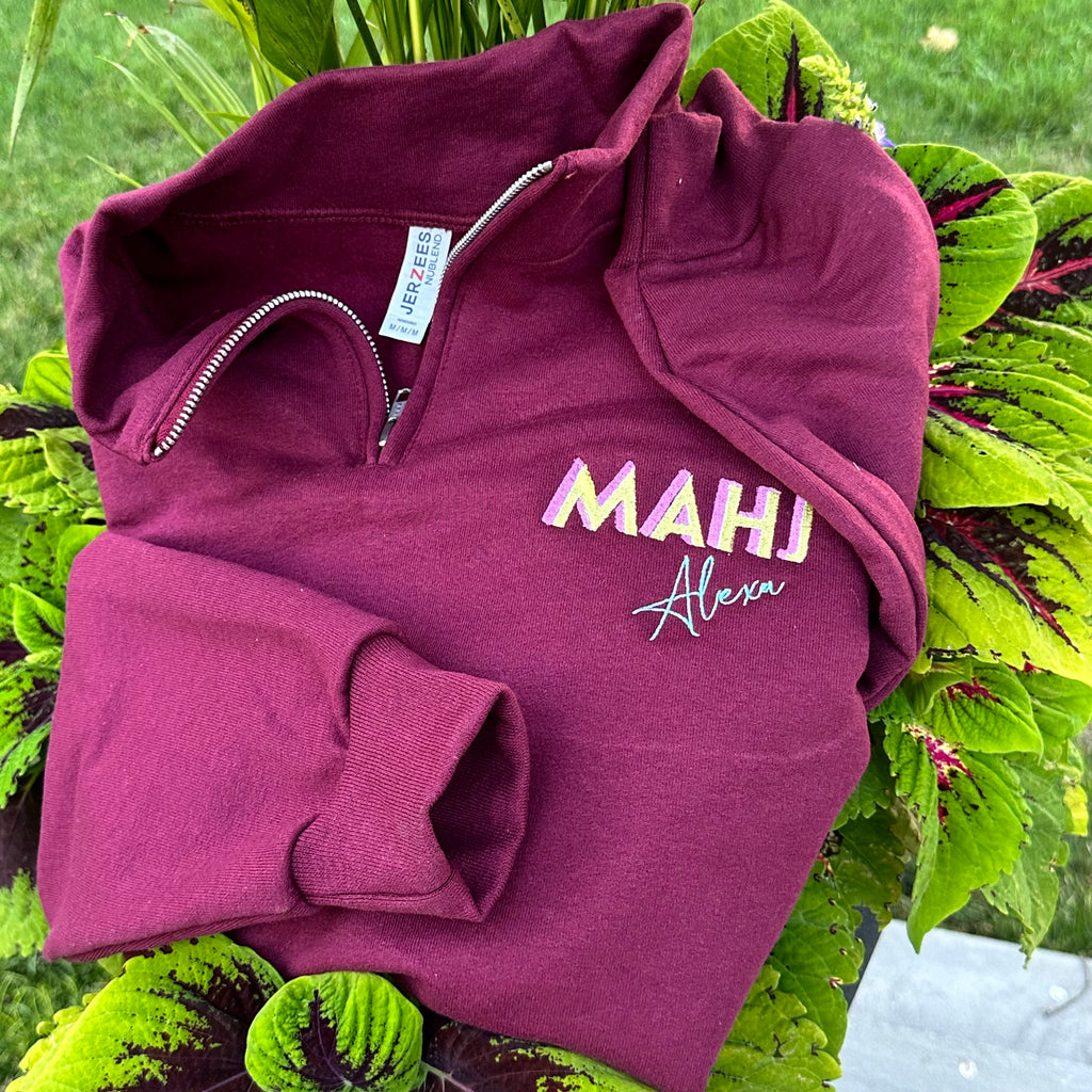 Personalized MAHJ Quarter Zip — Embroidered Mahjong Pullover with Custom Name