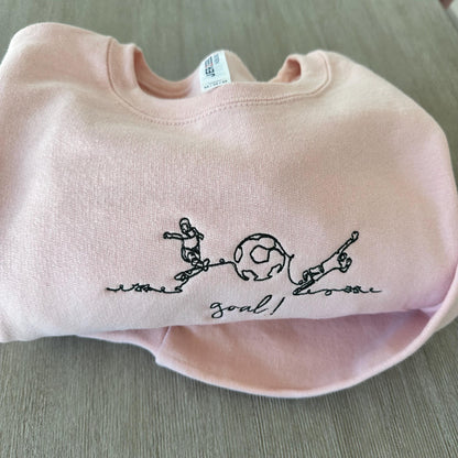 Minimalist Soccer Embroidered Sweatshirt Football Goal Crewneck, Minimal Line Art, Sports Gift