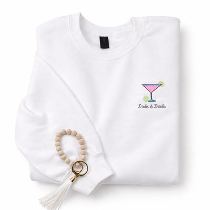 Dinks & Drinks Pickleball Sweatshirt – Women’s Embroidered Crewneck – Sporty Martini Pullover – Girls Trip Athletic Gift