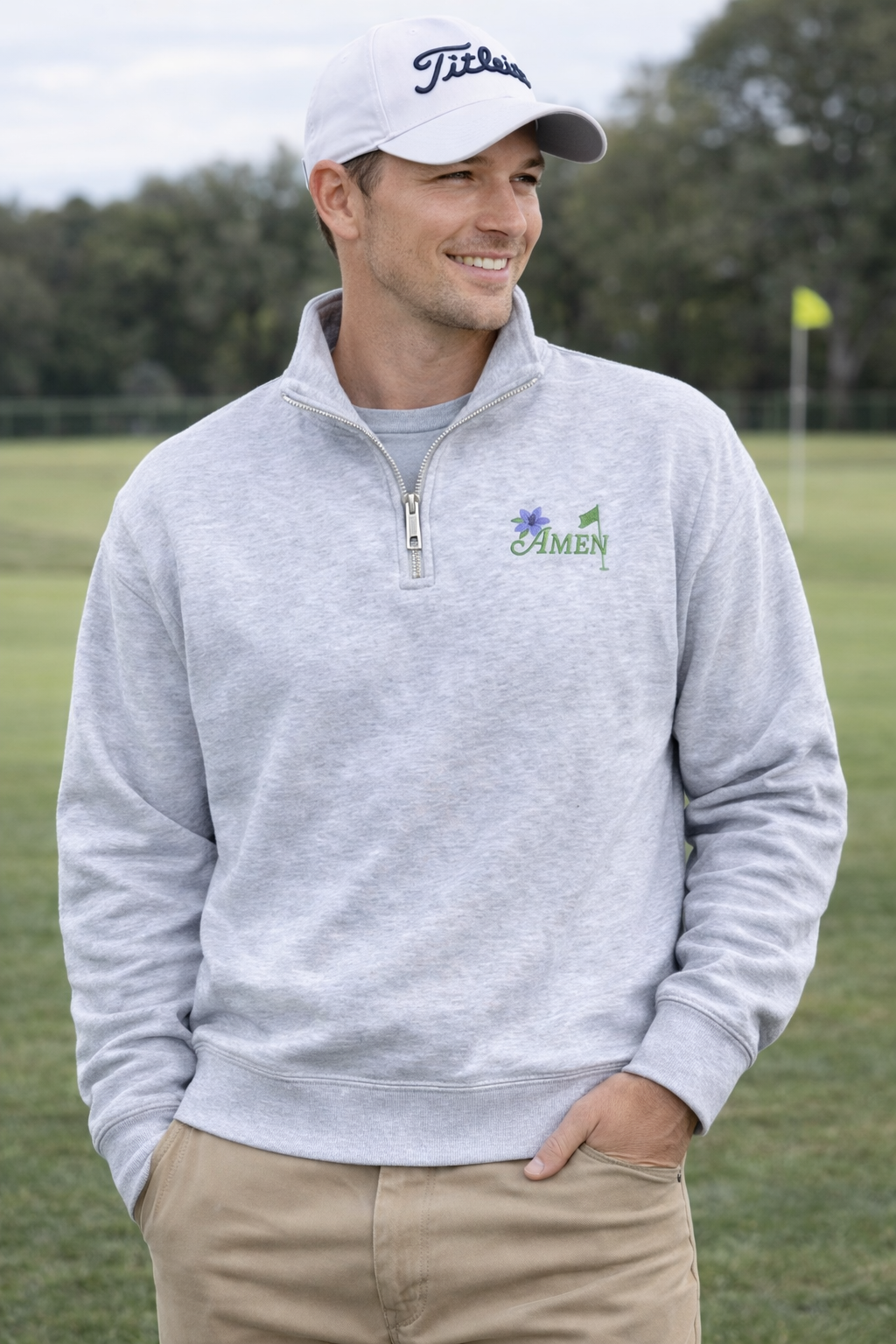 Amen Corner Quarter-Zip Ash Grey on male model