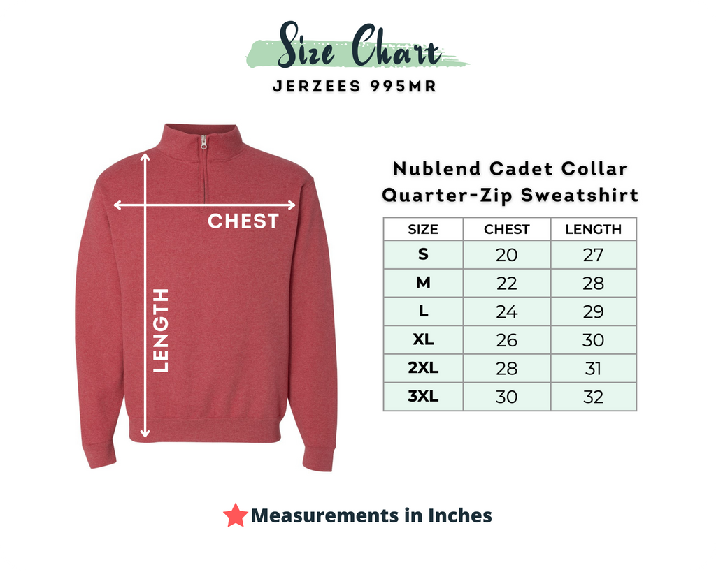 Jerzees 995MR Size Chart