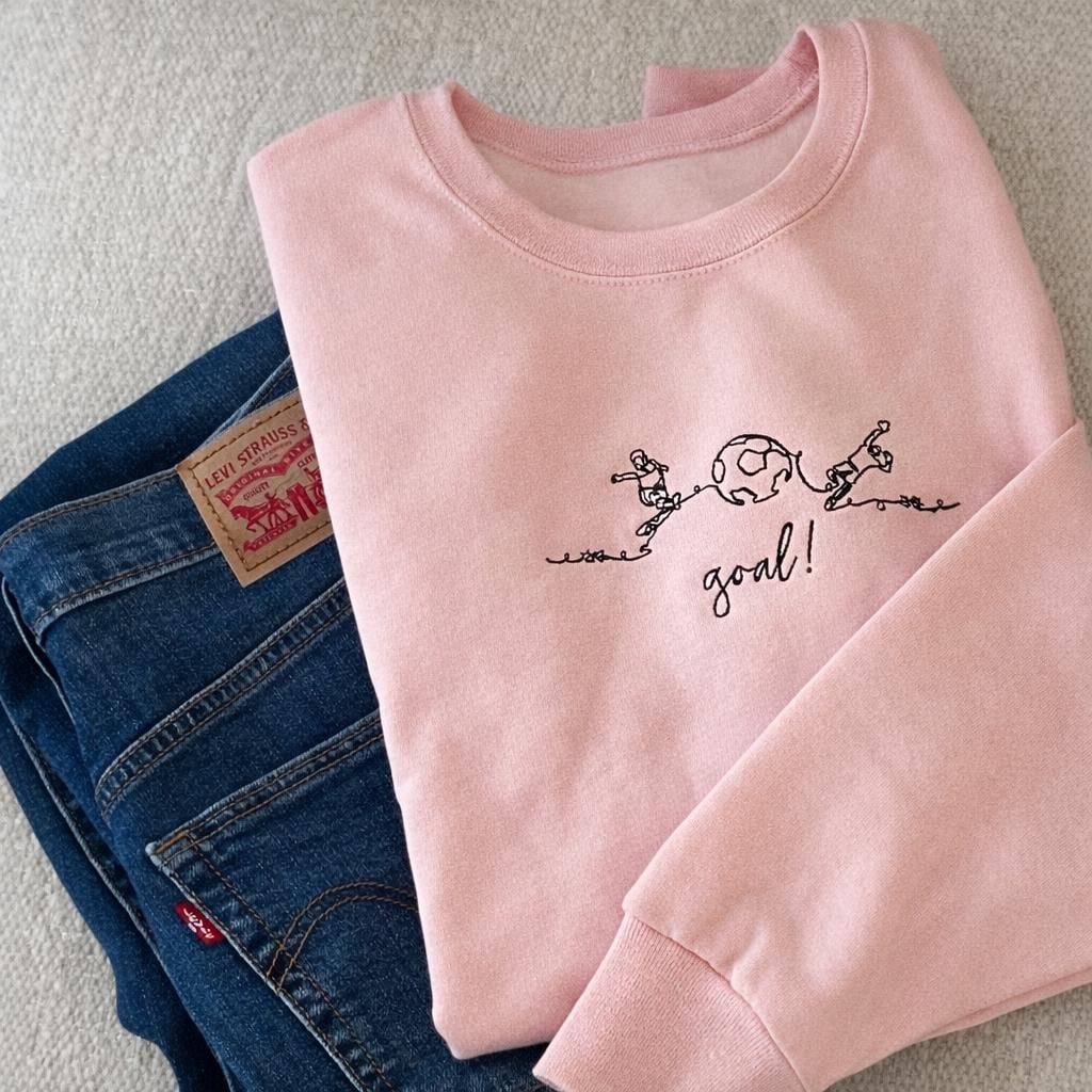 Soccer Mom Sweatshirt, Embroidered Crewneck, Sideline Mom Pullover Minimal Line Art, Sports Gift