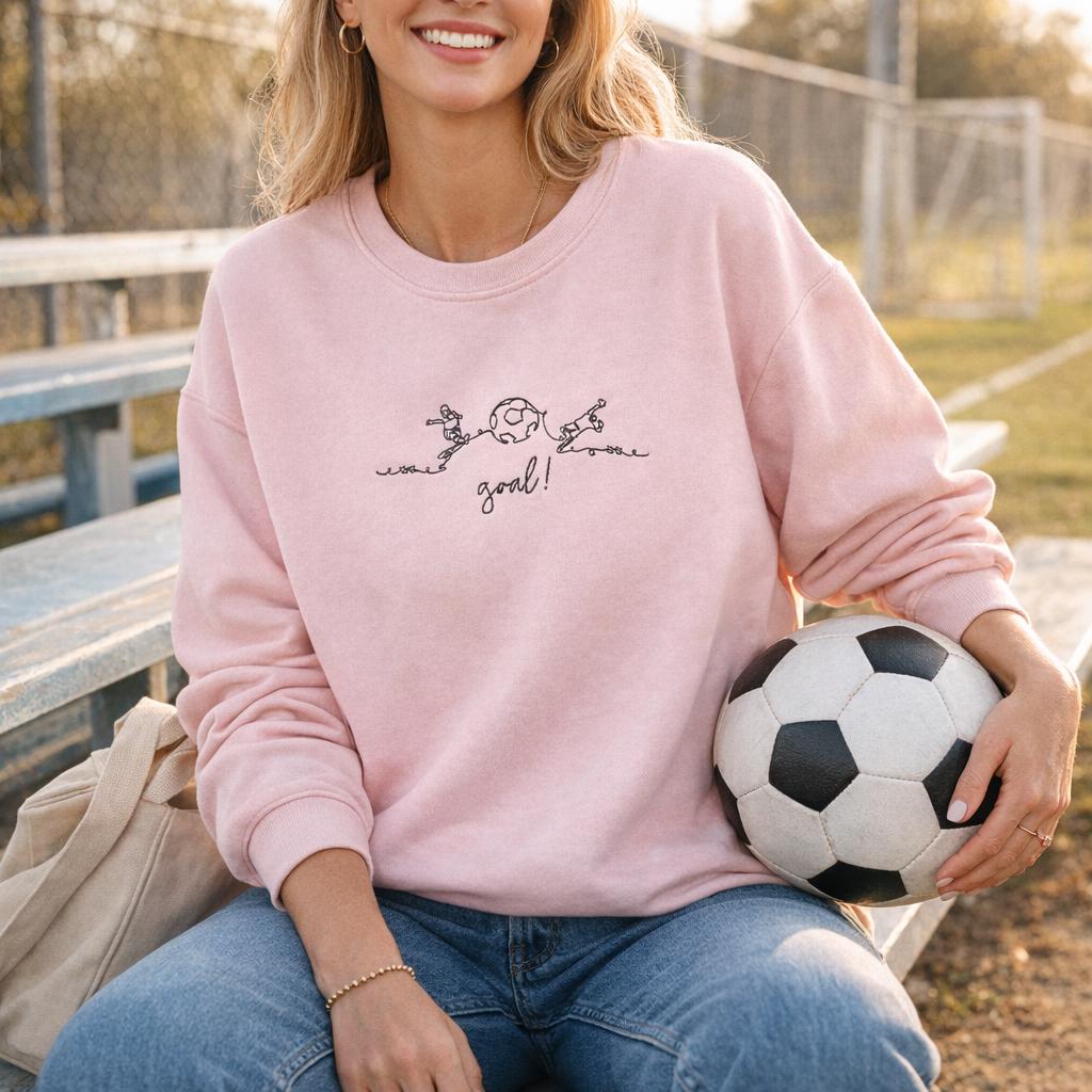 Minimalist Soccer Embroidered Sweatshirt Football Goal Crewneck, Minimal Line Art, Sports Gift