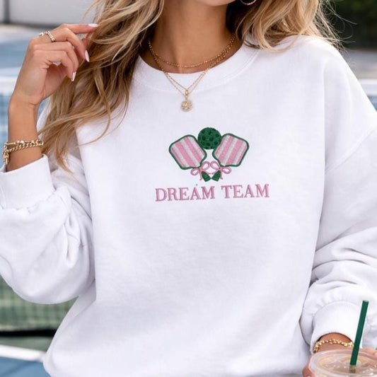 Custom Pickleball Sweatshirt Embroidered Pickle Paddle Ball Team Dream Shirt Preppy Pickleball Gift