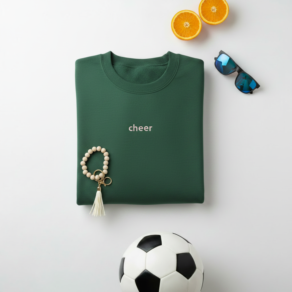 Cheer Forest Green Sweatshirt Soccer Flat Lay