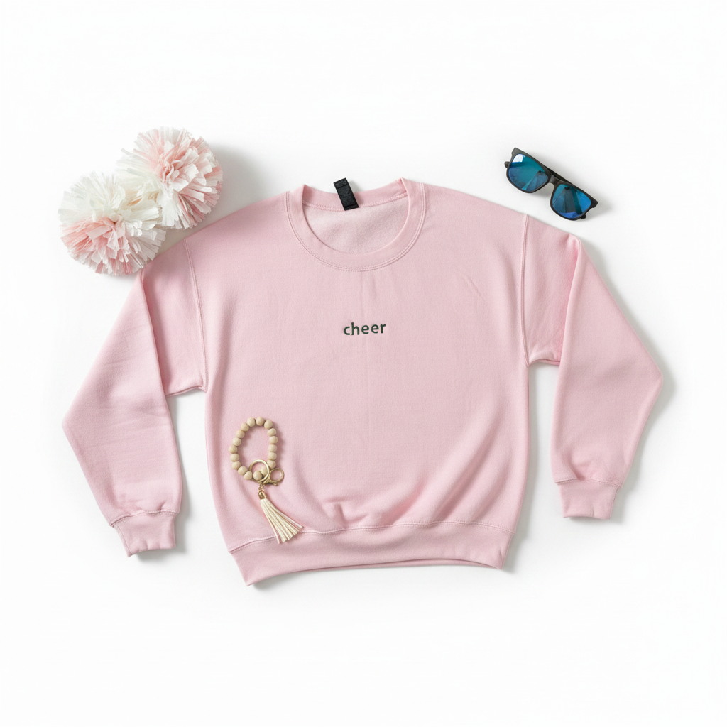 Cheer Sweatshirt Flat Lay Mockup
