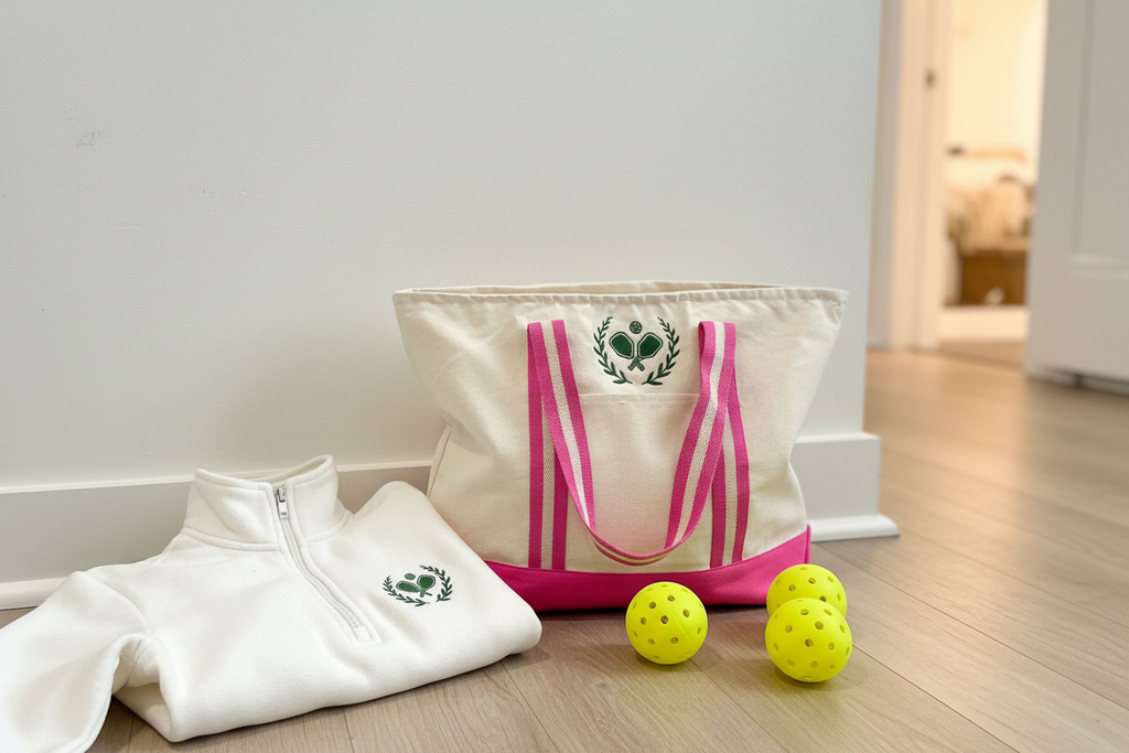 Embroidered Pickleball Crest Canvas Tote Bag