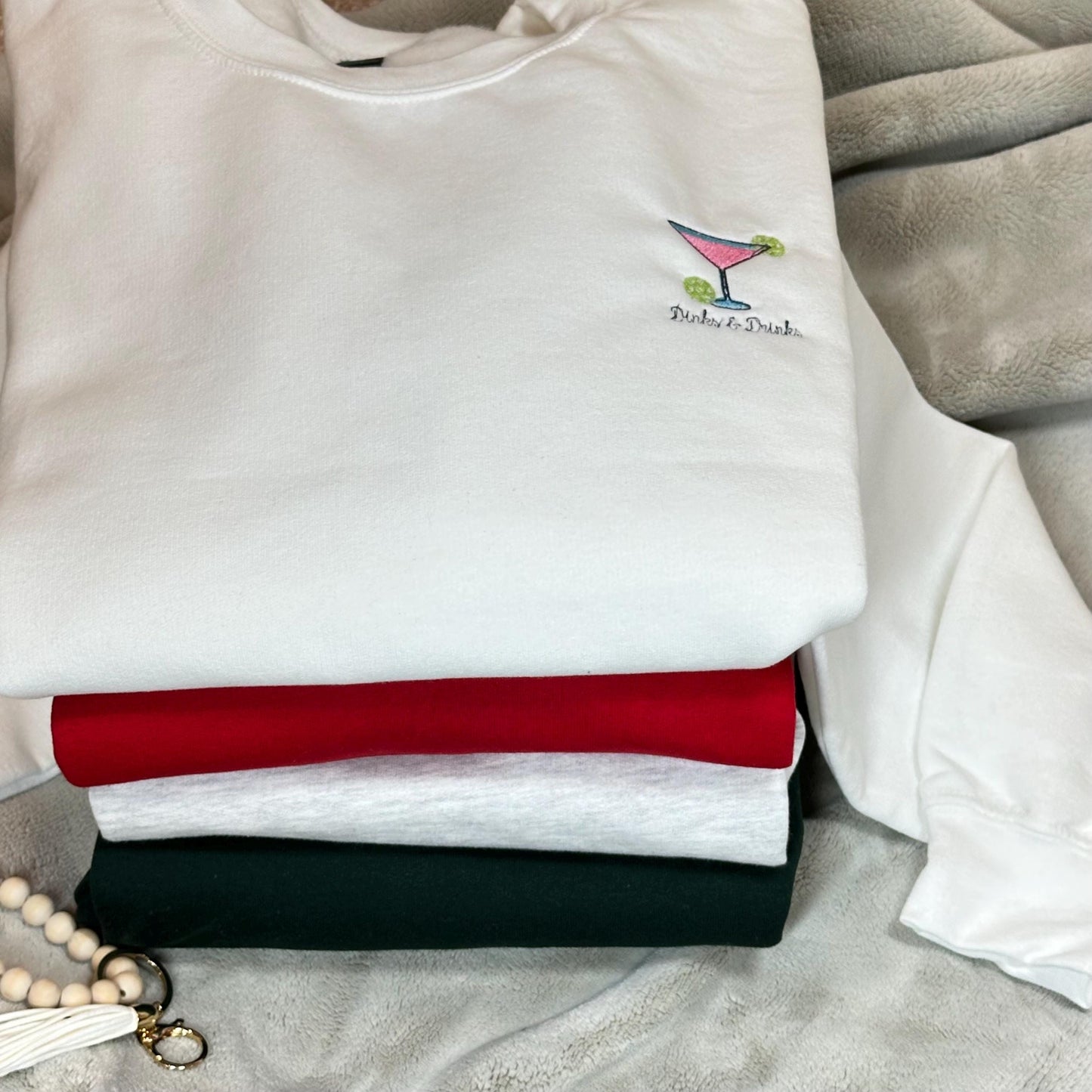 Dinks & Drinks Pickleball Sweatshirt – Women’s Embroidered Crewneck – Sporty Martini Pullover – Girls Trip Athletic Gift