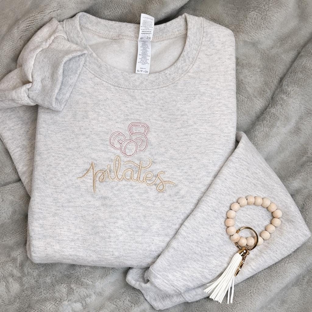 Pilates Sweatshirt Women, Embroidered Pilates Crewneck, Minimalist Fitness Sweater, Pilates Lover Gift, Gym Girl Aesthetic