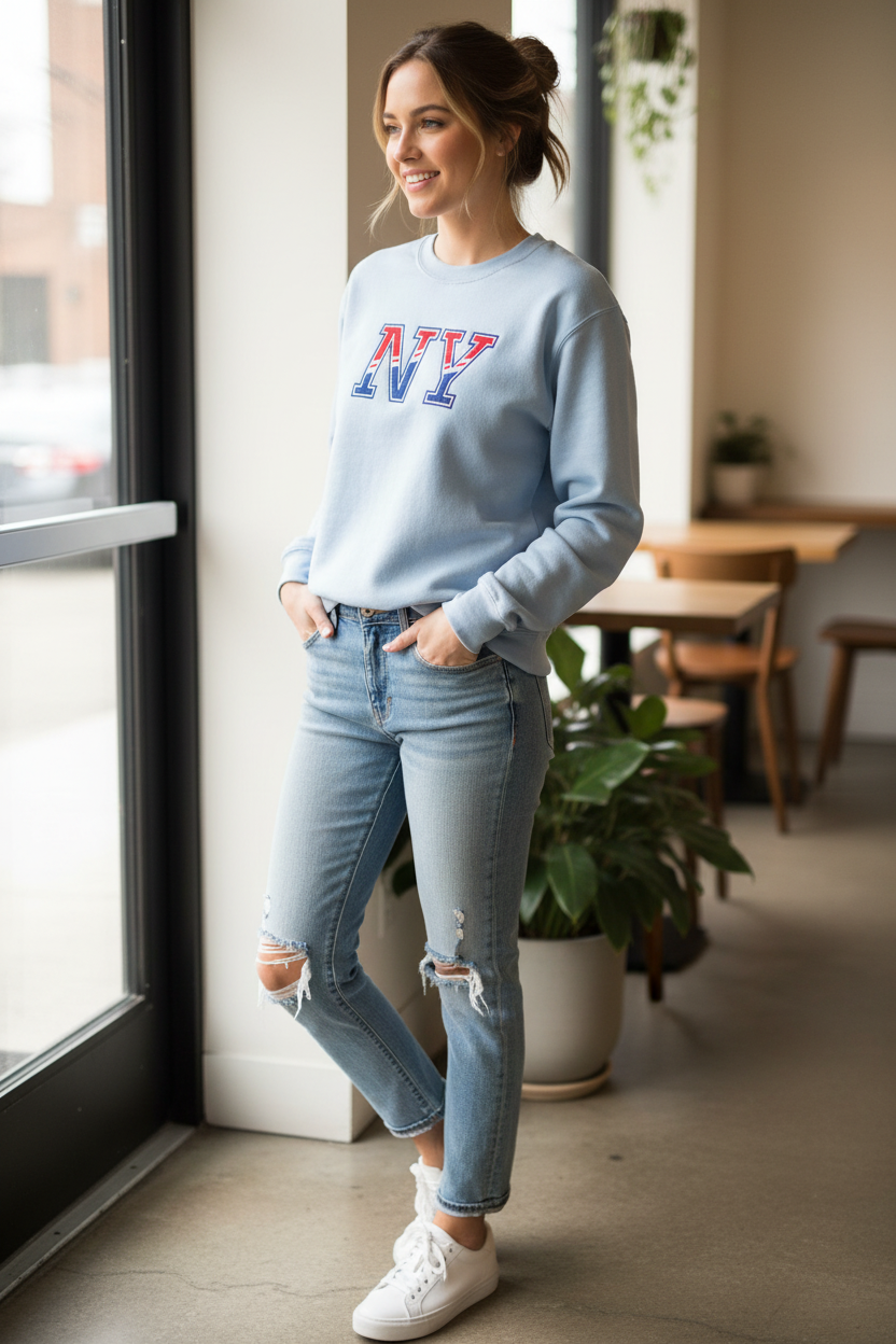 NY Retro Embroidered Crewneck Sweatshirt