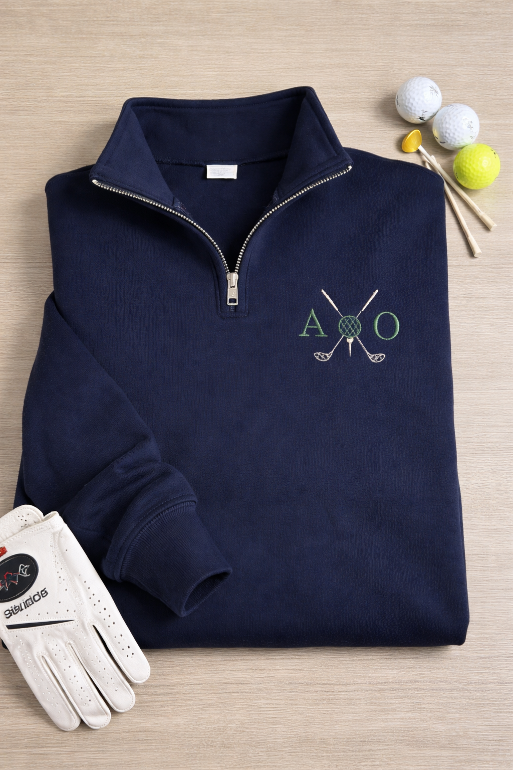 Navy Golf Quarter-Zip with custom initials embroidery