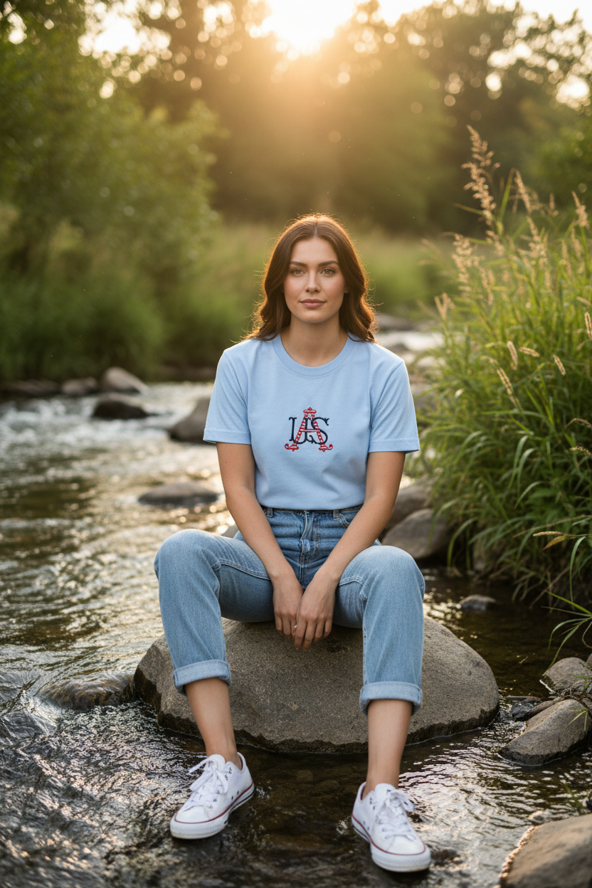 USA Monogram Embroidered Comfort Colors Tee | Patriotic Shirt